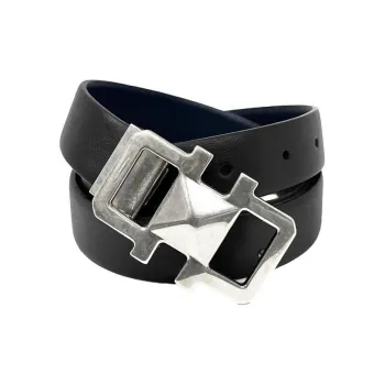 FERRAGAMO Two-Tone Design Leather Belts Unisex Black/Blue Width: 2.5CM