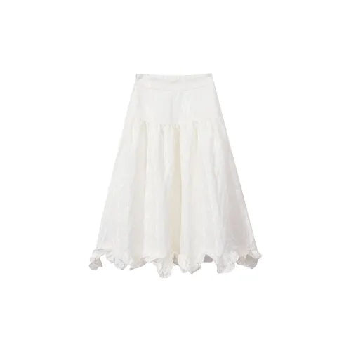 Ouyang Casual Long Skirts Women's White Jacquard