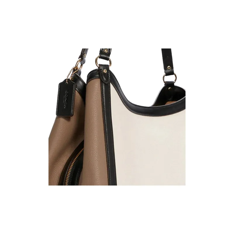 COACH Kristy Leather Bucket Bags Shoulder Bag Crossbody Bag Handbag Large Size Women's Khaki & White-3