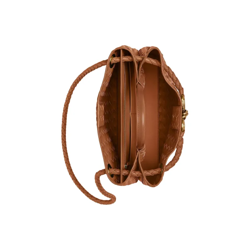 Bottega Veneta Andiamo Series Lambskin Shoulder Bag, Crossbody Bag, Handbag Medium Size Women's Brown-3