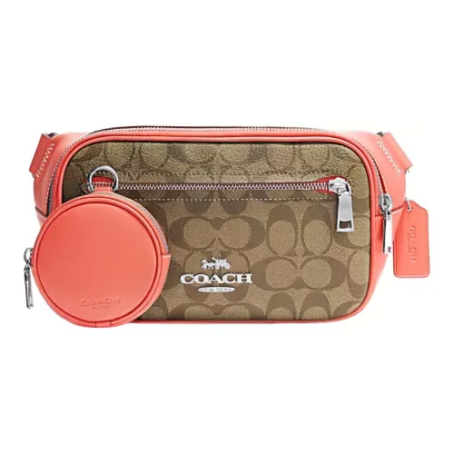 COACH Elias Artificial Leather Combo Bag Shoulder Bag Crossbody Bag Fanny Pack Medium Size Men's Orange And Brown