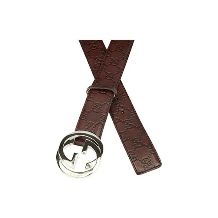 GUCCI Letter Patterned Print Belt Men's Brown Width 2-4cm-1