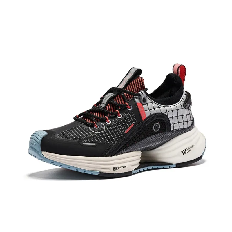 QIAODAN Cushioned Slip Resistant Abrasion Resistant Low Top Running Shoes Men's Black Silver-1