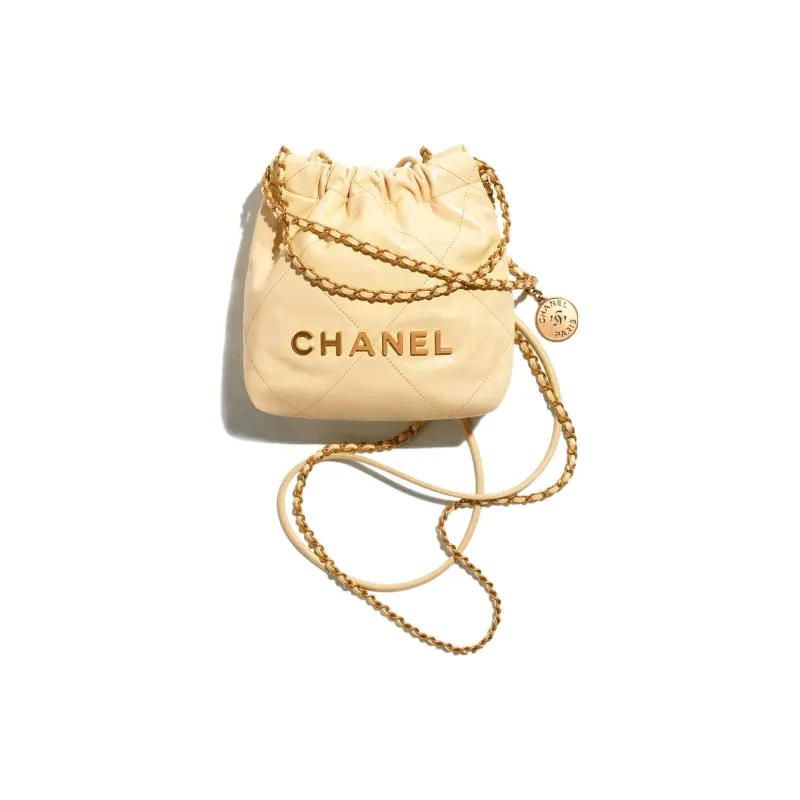 CHANEL 22Bag Bright Calfskin Bucket Bag, Shoulder Bag, Crossbody Bag Mini Women's Yellow-0