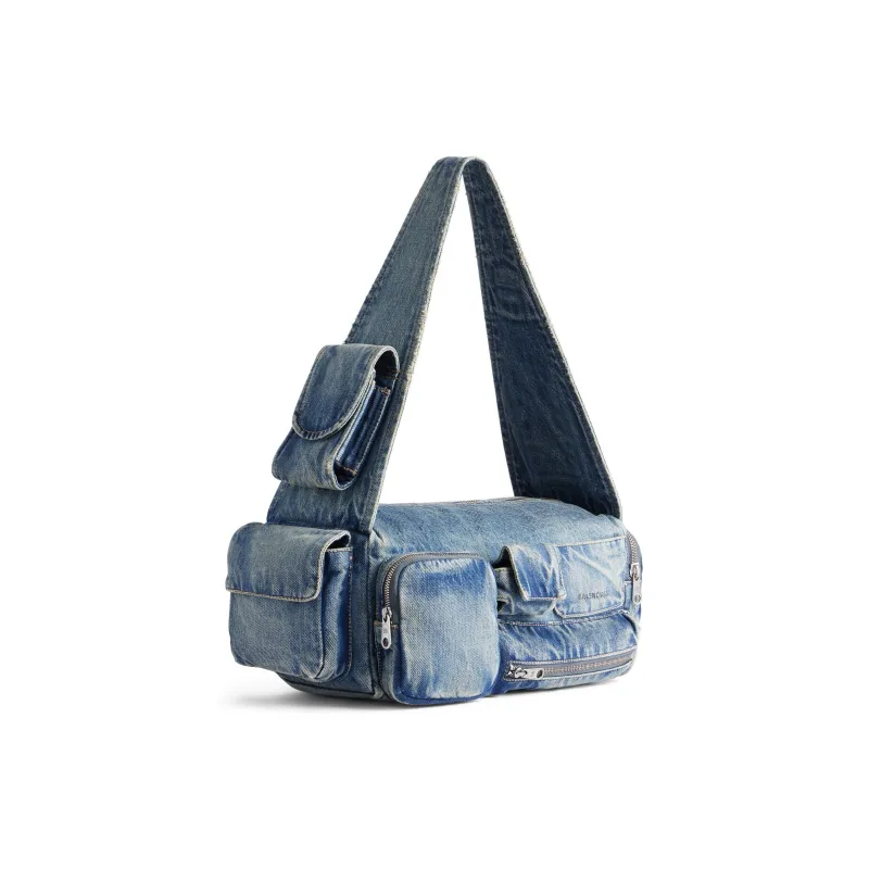 Balenciaga Superbusy Washable Denim Handbag Shoulder Bag Small Size Men's Blue-1