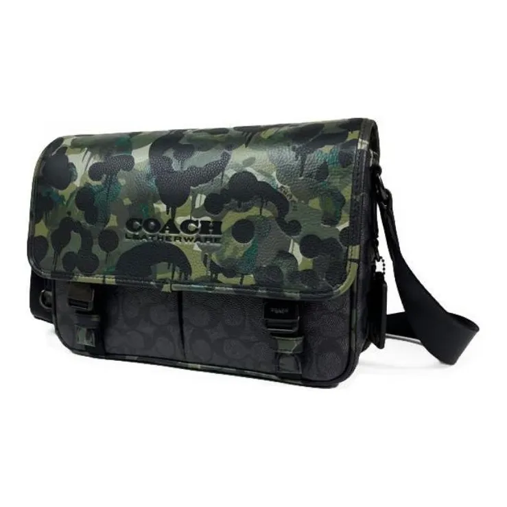 COACH Canvas With Leather Messenger Bag Shoulder Bag Crossbody Bag Large Size Men's Black & Multicolor-2