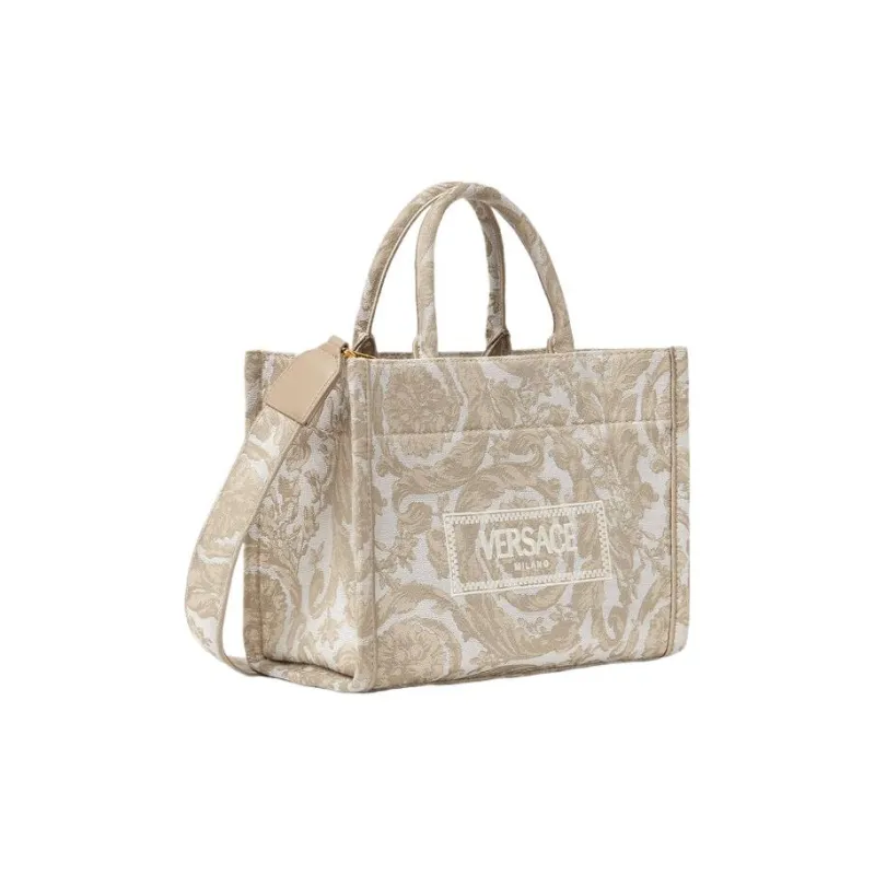 VERSACE Barocco Canvas Tote Bag, Shopping Bag, Handbag Trumpets Women's Beige-1