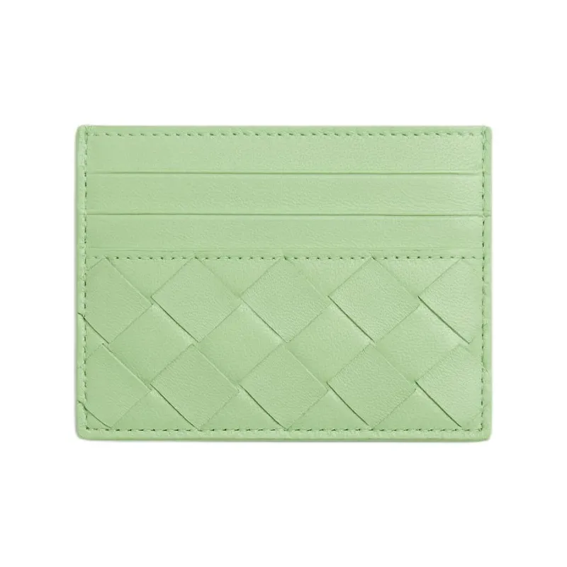 Bottega Veneta Intrecciato Sheepskin Card Holder Women's Fresh Mint Green-1