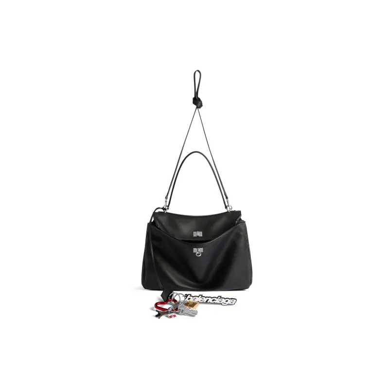 Balenciaga Smooth Calf Leather One Shoulder Handbag Medium Size Women's Black-4