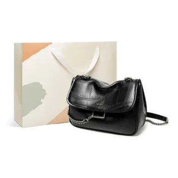 15 MINS Genuine Leather Chain Bag Hobo Bag Messenger Bag Shoulder Bag Crossbody Bag Regular Women's Midnight Black/Ecru