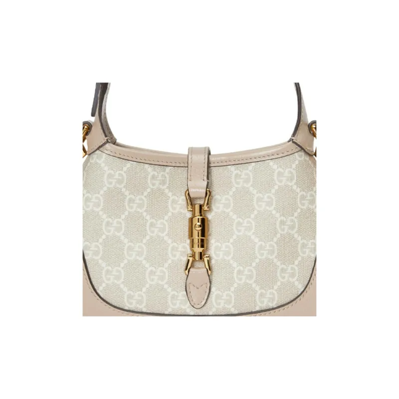 GUCCI Jackie 1961 Canvas With Leather Trim Crescent Shoulder Bag Shoulder Bag, Crossbody Bag Mini Women's Beige-8