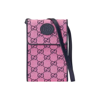 GUCCI Canvas With Leather One Shoulder Crossbody Cell Phone Pouch Women's Red