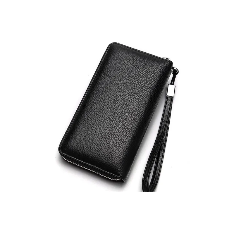 BISON DENIM Top Grain Cow Leather Wallet Clutch Regular Men's Black-2