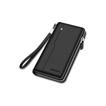 BISON DENIM Top Grain Cow Leather Wallet Clutch Regular Men's Black