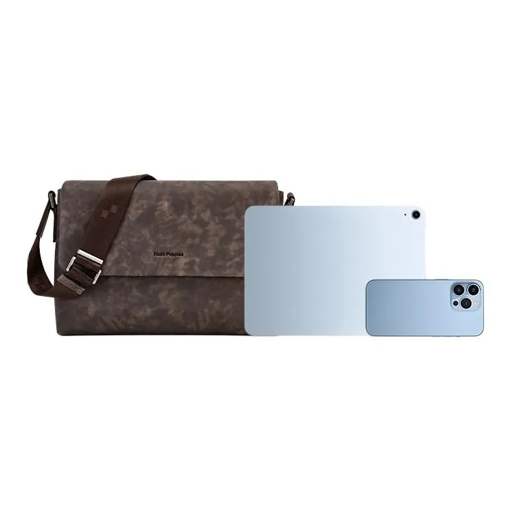 Hush Puppies Star Series Matte Two Tone Top Grain Cow Leather Messenger Bag, Shoulder Bag Medium Size Men's Dark Brown-4