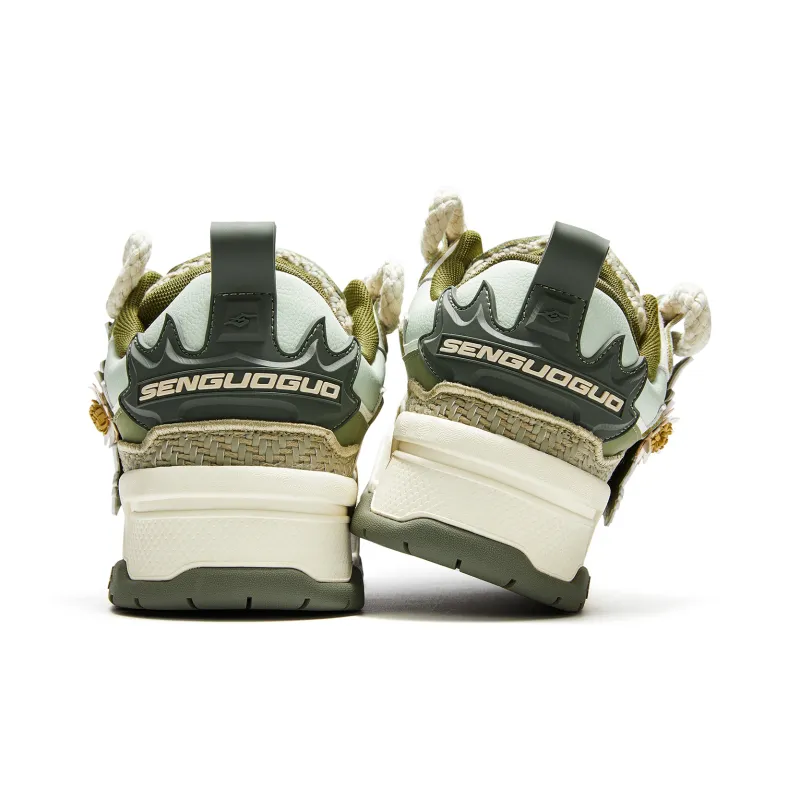 SENGUOGUO Slip Resistant Cushioning Low Top Skateboard Shoes Unisex Green Tea Brown-4