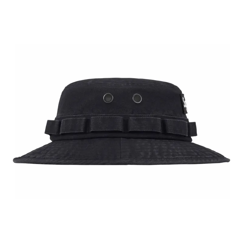 Supreme Cotton Canvas Leather Bucket Hats Unisex Black-1