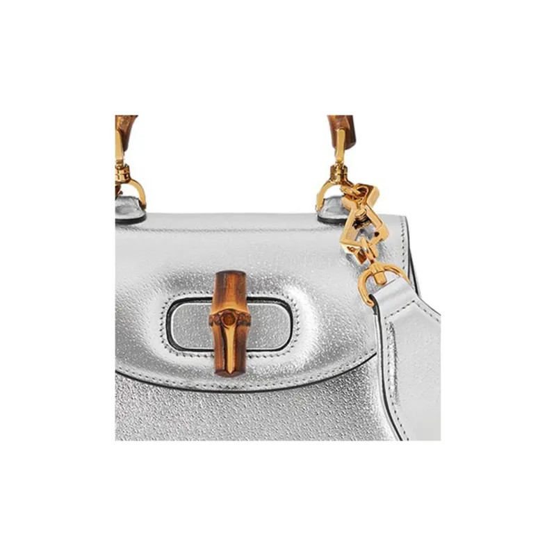GUCCI Bamboo 1947 Leather Bamboo Bag Handbags Shoulder Bags Mini Women's Silver-8