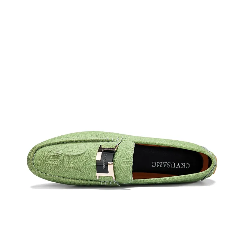 CKVUSAMG Gommino Loafers Men Apple Green/Dark Sky Blue/Beige-3