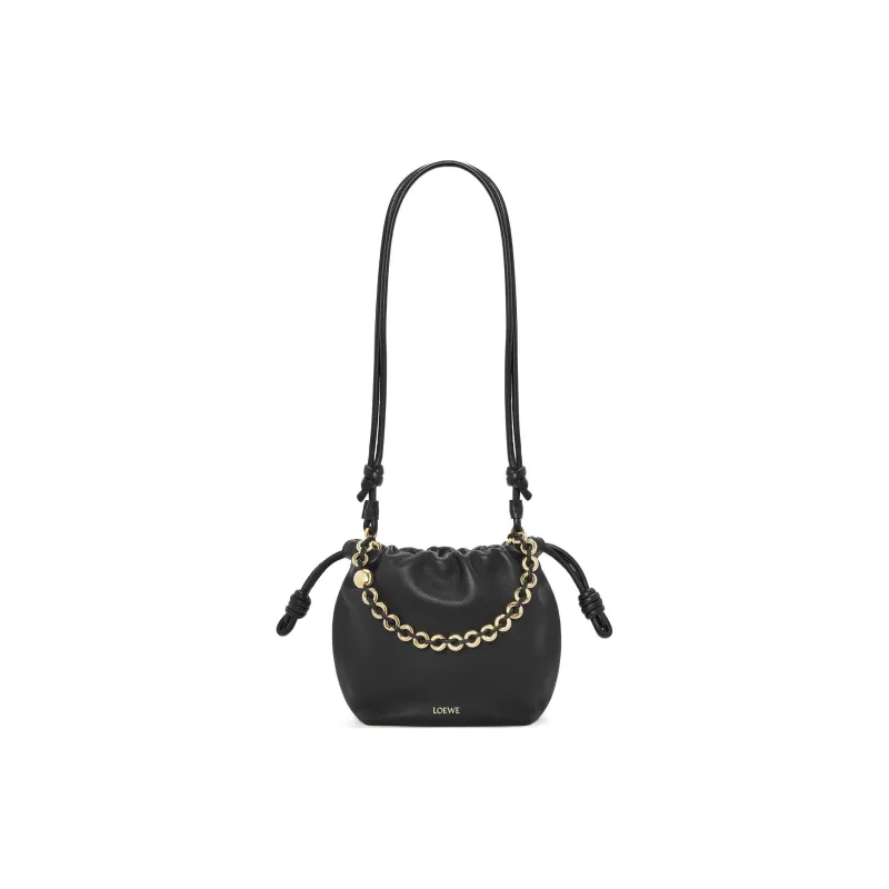 LOEWE Flamenco Nappa Sheepskin One Shoulder Crossbody Clutch Mini Women's Black-5