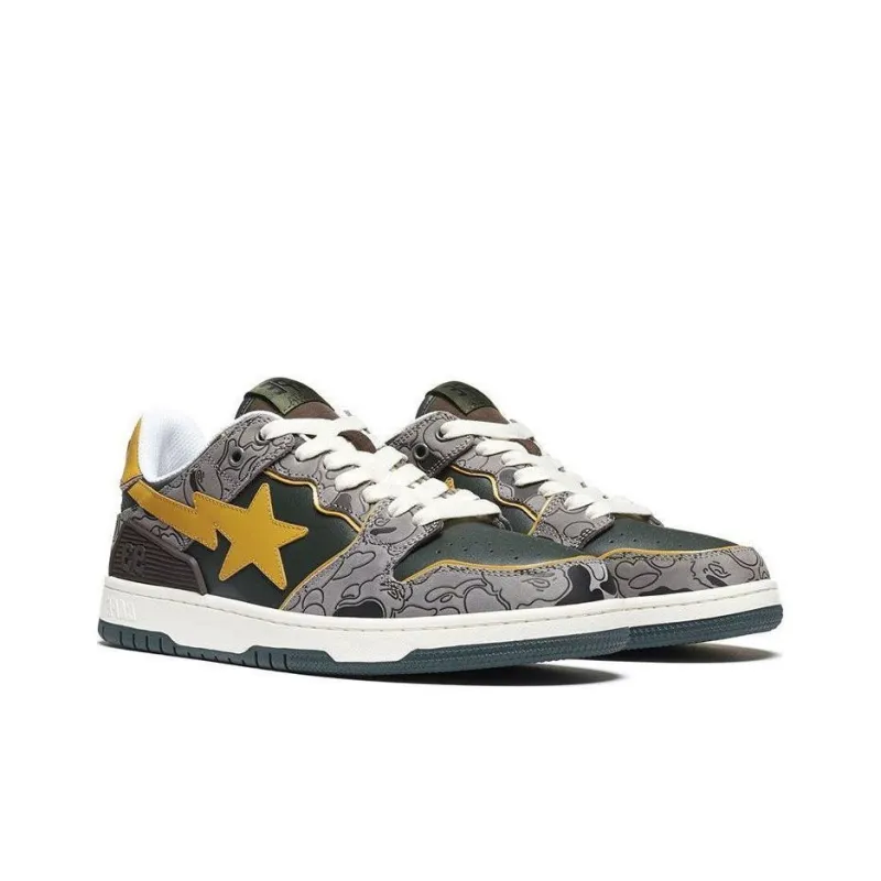 A BATHING APE SK8 Sta Low Top Stylish Skateboarding Shoes Men's Gray Yellow-3