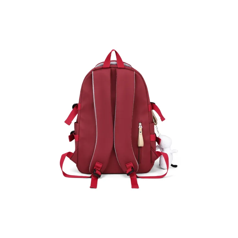 PT'SON Fabric Backpack Regular Unisex White/Red/Black-3
