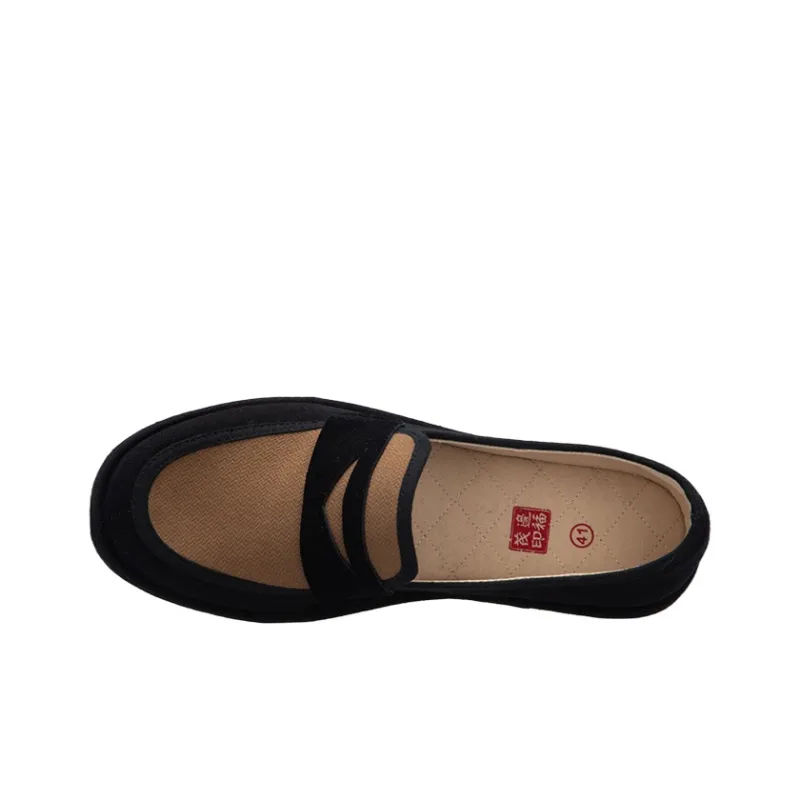 Bian Fumao Time Honored Handcrafted Multi Layer Sole Cloth Shoes Loafers Men's Black Brown-1