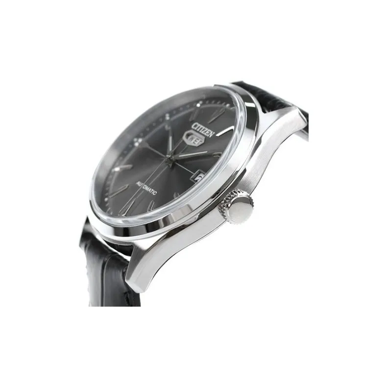CITIZEN Mechanical Watch Series Mechanical Movement Cow Leather Strap Watch Men's Watches Black Dial-2