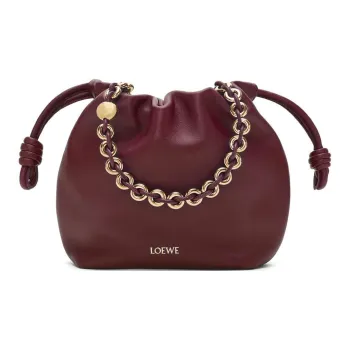 LOEWE Flamenco Nappa Sheep Leather One Shoulder Crossbody Clutches Mini Women's Deep Burgundy Red