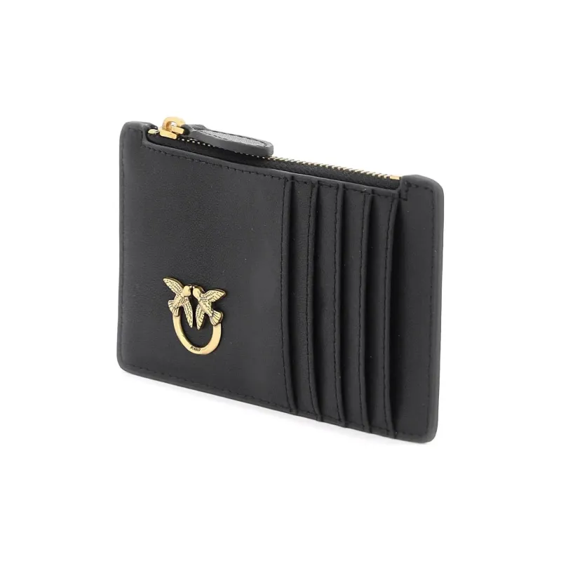 PINKO Cow Leather Card Clip Card Holder Women's Black-3