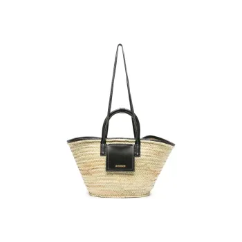 Jacquemus Raffia With Leather Tote Bag, Shopping Bag, Shoulder Bag, Crossbody Bag, Handbag Women's Black