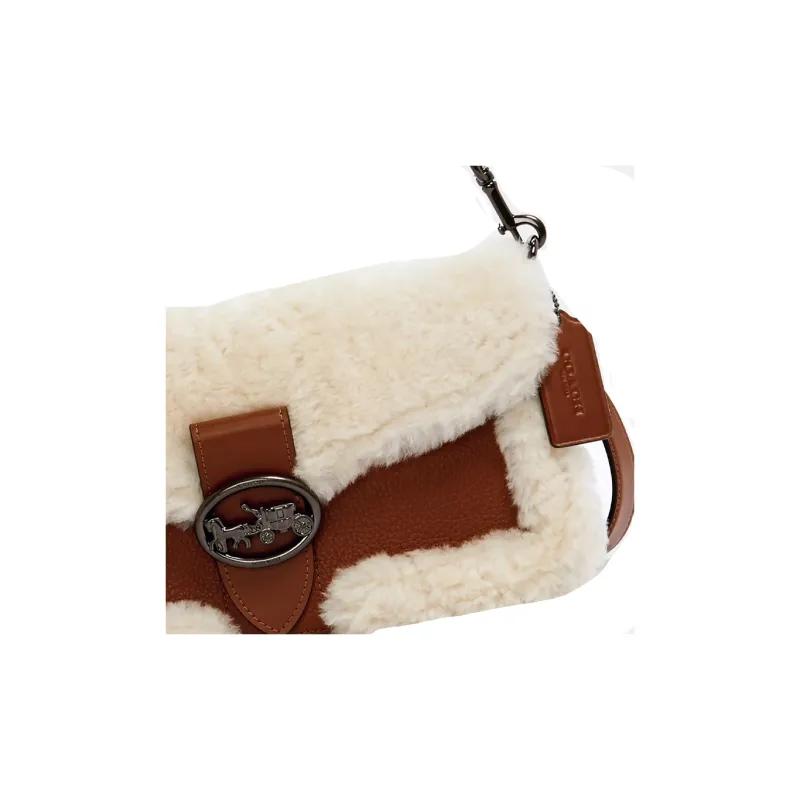 COACH Georgie Cow Leather Shoulder Bag, Portable Crossbody Bag Women's White, Brown & Multicolor-3