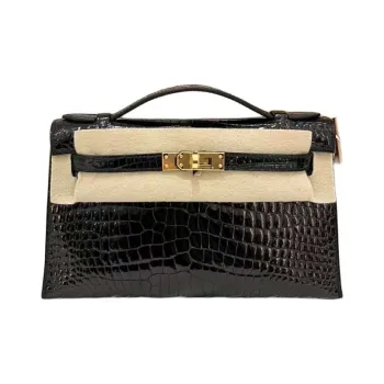 HERMES Mini Kelly Generation 1 Polished Crocodile Leather With V Cut Kelly Bag Handbags Women's 89 Noir Black