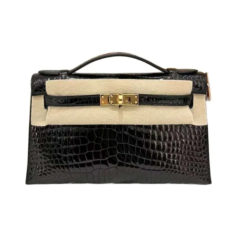 HERMES Mini Kelly Generation 1 Porosus Crocodile Leather Polished Kelly Bag Handbag Women's 89 Noir Black-0
