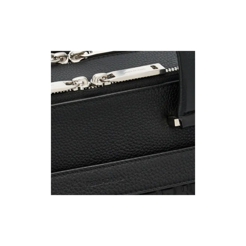 FERRAGAMO GANCINI Stamped Calfskin Handbags Briefcases Men's Black-4