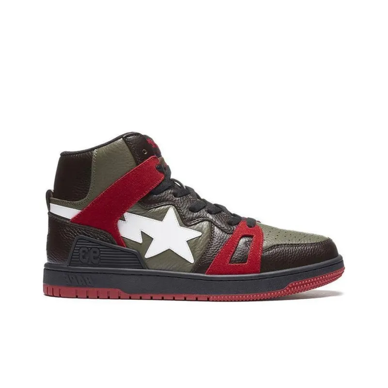 A BATHING APE STA 93 High High Top Stylish Skateboarding Shoes Men's Green Brown-1