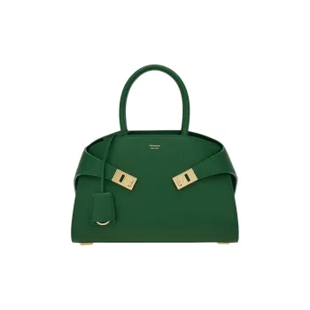 FERRAGAMO GANCINI Grained Calfskin Shoulder Bag Crossbody Bag Handbag Small Size Women's Forest Green