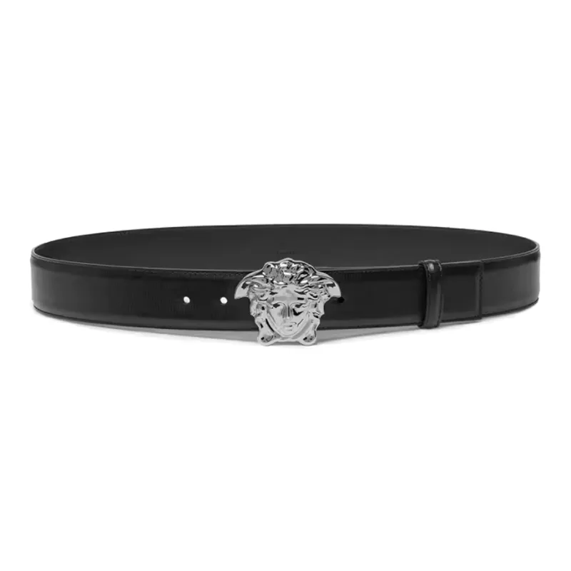 VERSACE Medusa Buckle Smooth Buckle Leather Belts Men's Black Width: 4cm-0