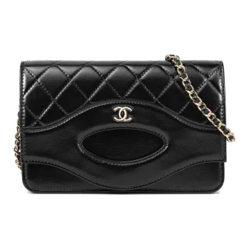 CHANEL Cow Leather One Shoulder Crossbody Clutch Women's Black