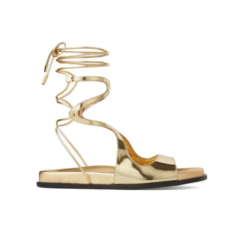 Jimmy Choo Azure Metallic Leather Flat Sandals-1