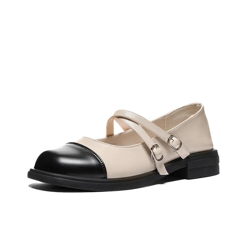 Warrior Flat Mary Jane Shoes Women's Beige Black-1