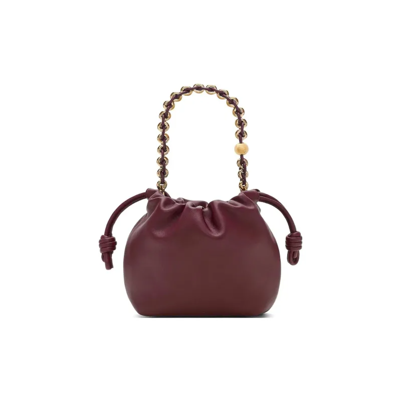 LOEWE Flamenco Nappa Sheep Leather One Shoulder Crossbody Clutches Mini Women's Deep Burgundy Red-4