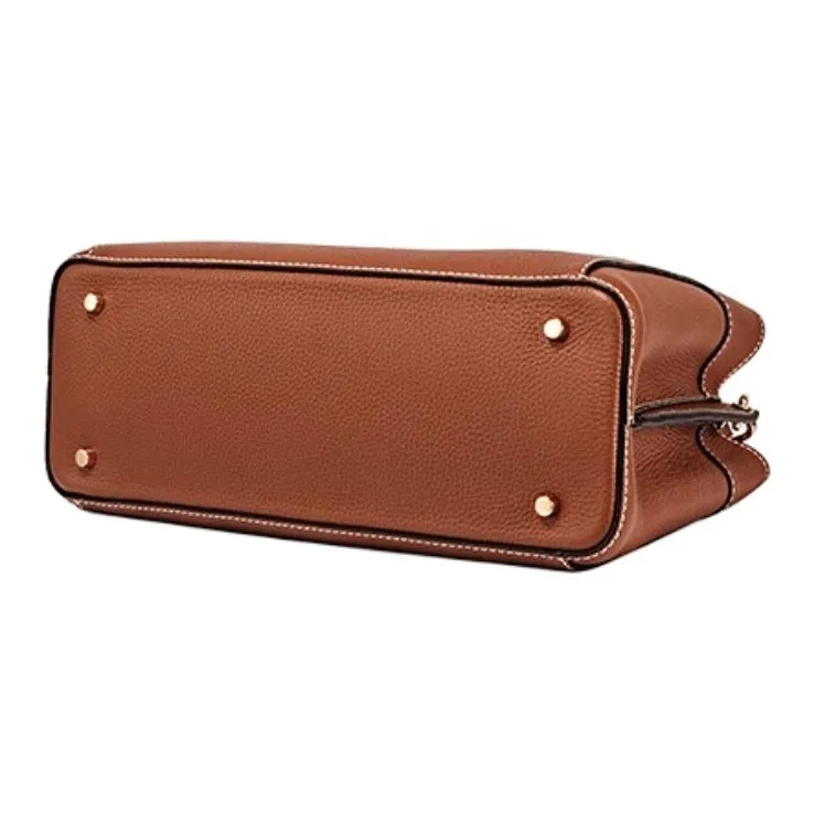 DISSONA Cow Leather Crossbody Handbag, Shoulder Bag Medium Size Women's Brown-3