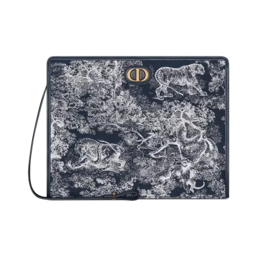 DIOR 30 Montaigne Toile De Jouy Reverse Jacquard Clutch Medium Size Women's Blue