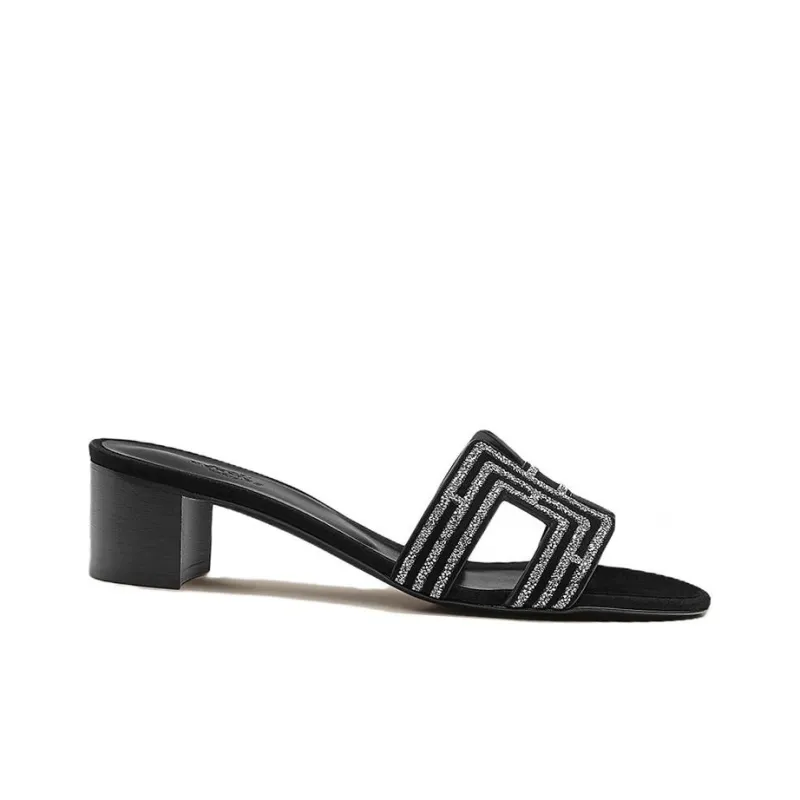 HERMES Oasis Slide Slippers Women's Black Silver-1
