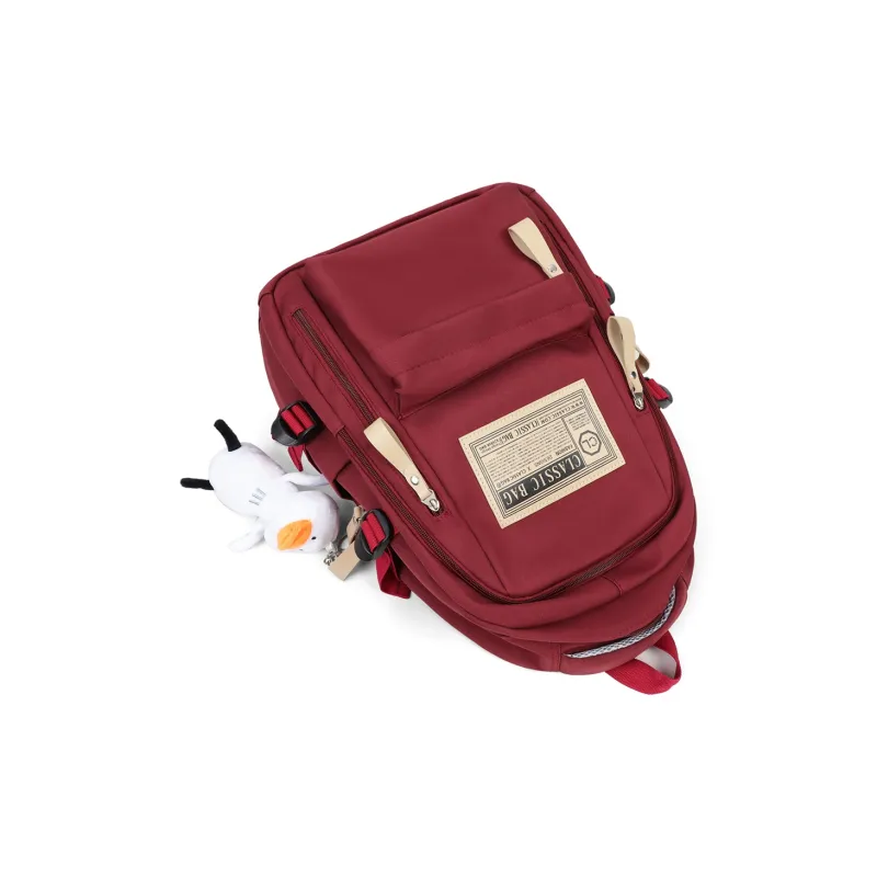 PT'SON Fabric Backpack Regular Unisex White/Red/Black-4