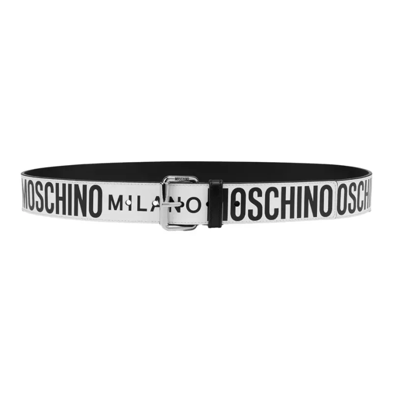MOSCHINO Letter Decoration Pin Buckle Leather Belts Men's White Width: 4CM-2