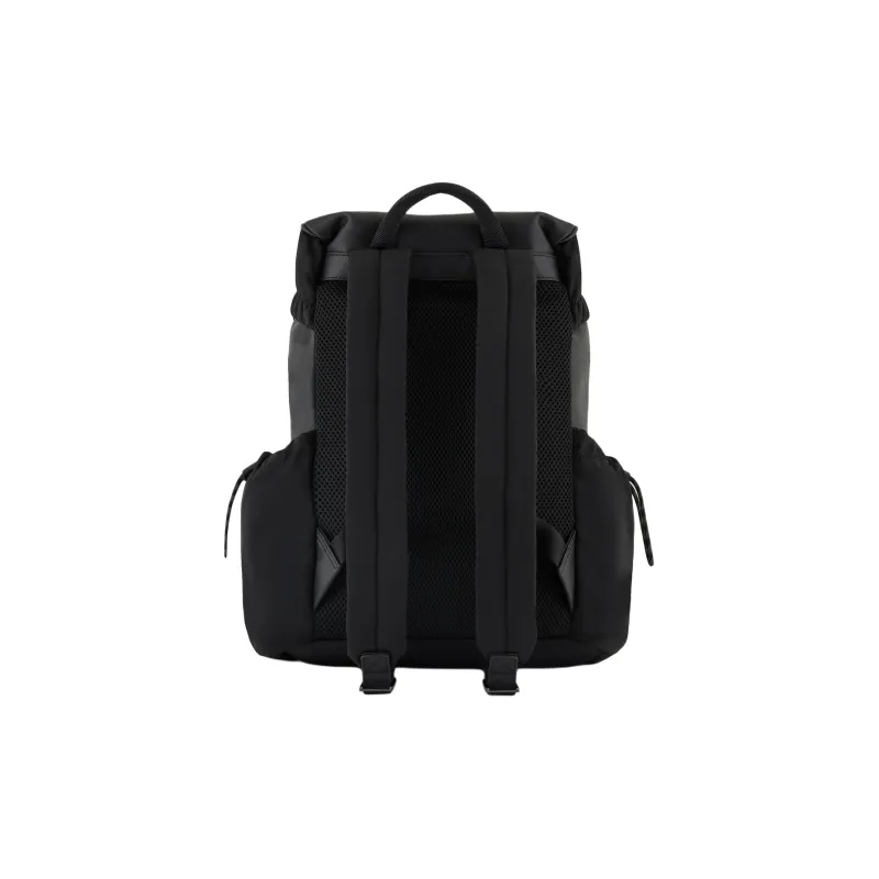 EMPORIO ARMANI Recycled Saffiano Leather With Recycled Nylon Backpack Unisex Black-2
