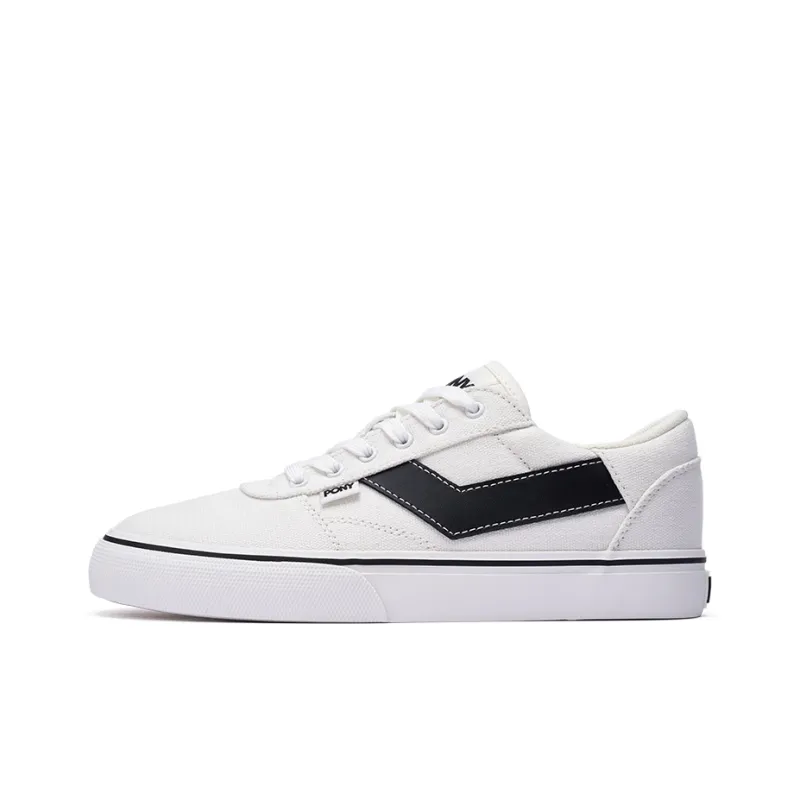 PONY SKATE Slip Resistant Cushioning Breathable Low Top Skateboard Shoes Unisex White Black-0
