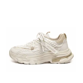 Warrior Breathable Height Increasing Low Top Chunky Sneakers Women's Beige Khaki
